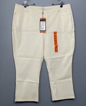 Mario Serrani Capris Pants Size XXL Butter Yellow White Striped Comfort Stretch